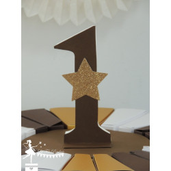 Chiffre décoré 12 cm chocolat étoile dorée PRIX UNITAIRE