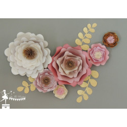 Décoration fleurs 3D Blanc, rose et doré
