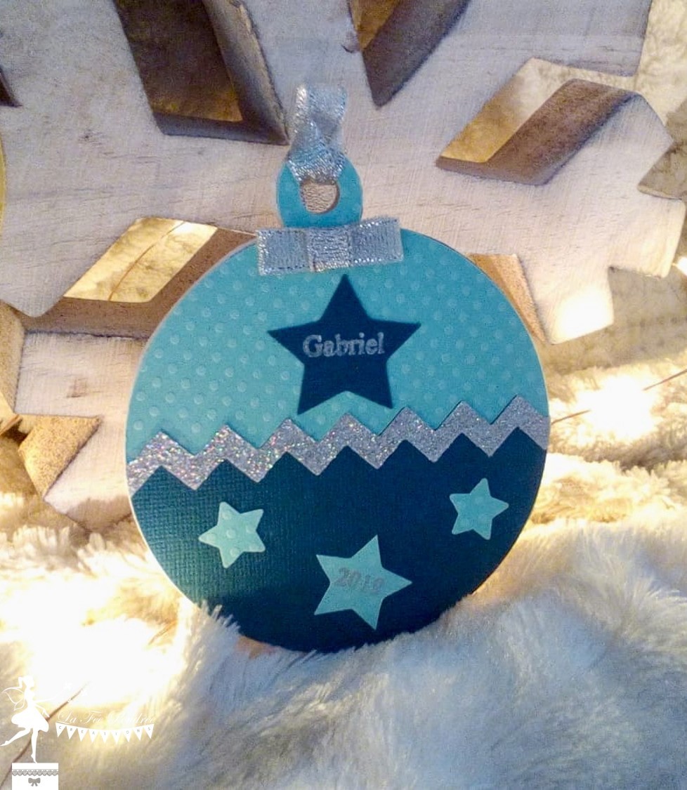 Boule Bois Mon 1er Noël étoiles Pétrole Turquoise Et Argent La Fée Poudrée