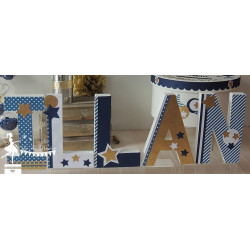 1 Lettre décorée 20 cm Etoiles bleu marine doré & blanc