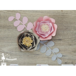 Décoration fleurs 3D rose, gris et argent LOT de 2