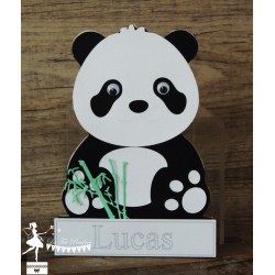 Déco murale bois Panda noir, blanc et vert pastel personnalisable
