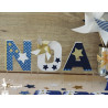 1 Lettre décorée 12cm étoile moulin bleu marine, blanc et doré