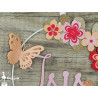 Cercle 20cm décoré prénom thème fleur papillon fuschia, rose pastel, pêche et doré