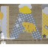 1 Lettre décorée 12cm étoile nuage et éléphant jaune et gris