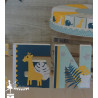 1 Lettre décorée 12cm koala éléphant et girafe bleu pastel pétrole et jaune