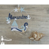 Cercle 20cm décoré prénom thème Mer décoration bateau Bleu pastel, marin blanc et beige