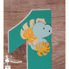 Chiffre en bois 20 cm thème dragon dinosaure turquoise vert pastel et moutarde