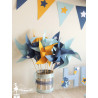 10 Moulins à vent bleu pastel, marine et jaune décor étoile