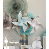 Ensemble moulins à vent, pompons et lettre décorée 12cm ange nuage et étoile bleu kraft gris et argent